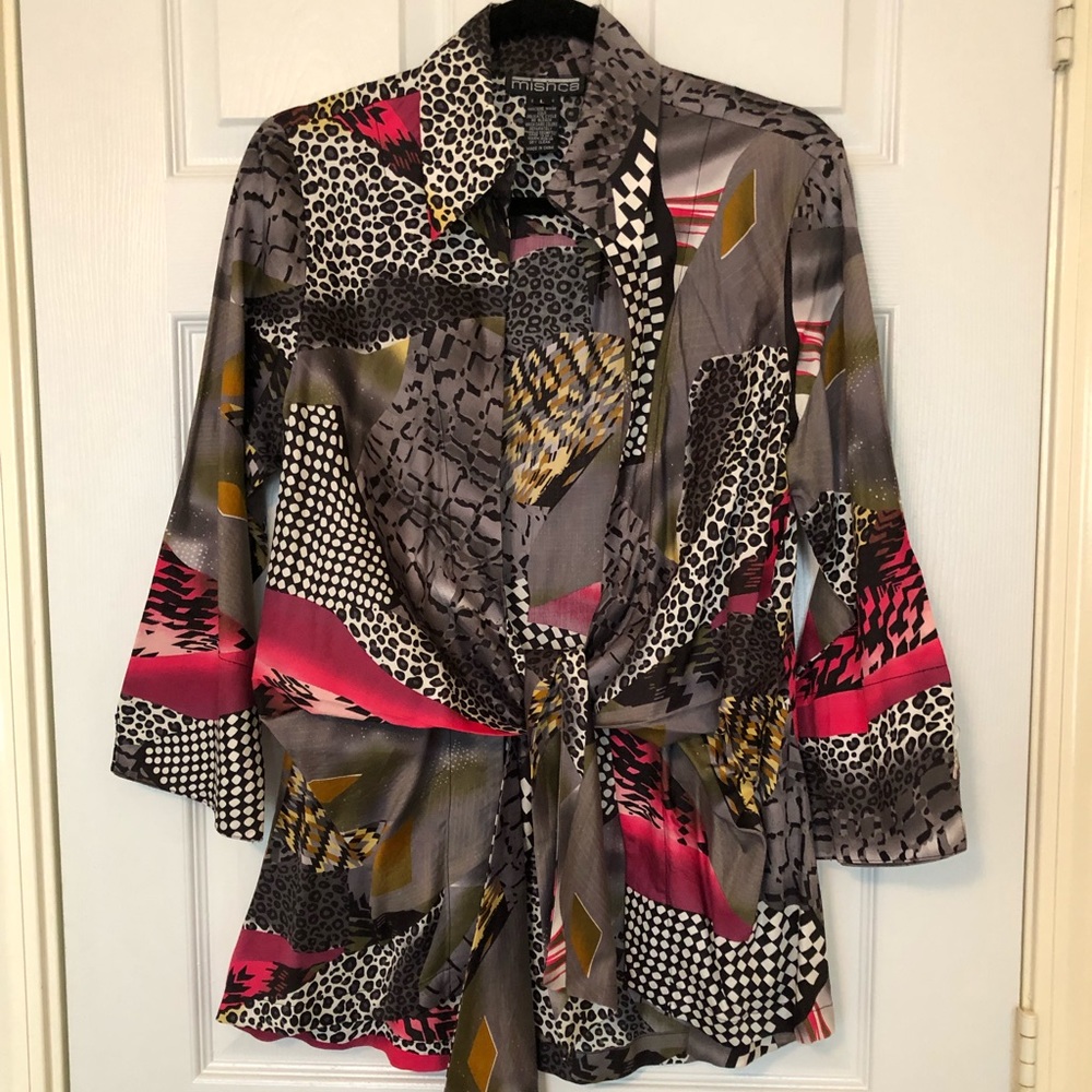 Mishca Multi-Print Open Tie-Front Blouse